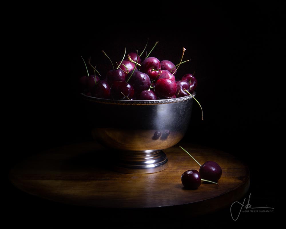 Still Life Silver Bowl of Cherries